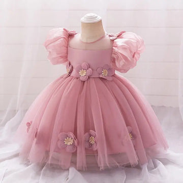 MQTIME  -  Baby and Girl's New Sticker Bubble Sleeve Bow Sweet and Cute Fashionable Mesh Princess Dress Christmas Wedding Flower Girl Dress